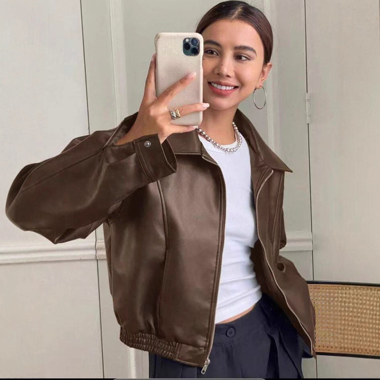Minimalist Leather Zip Jacket