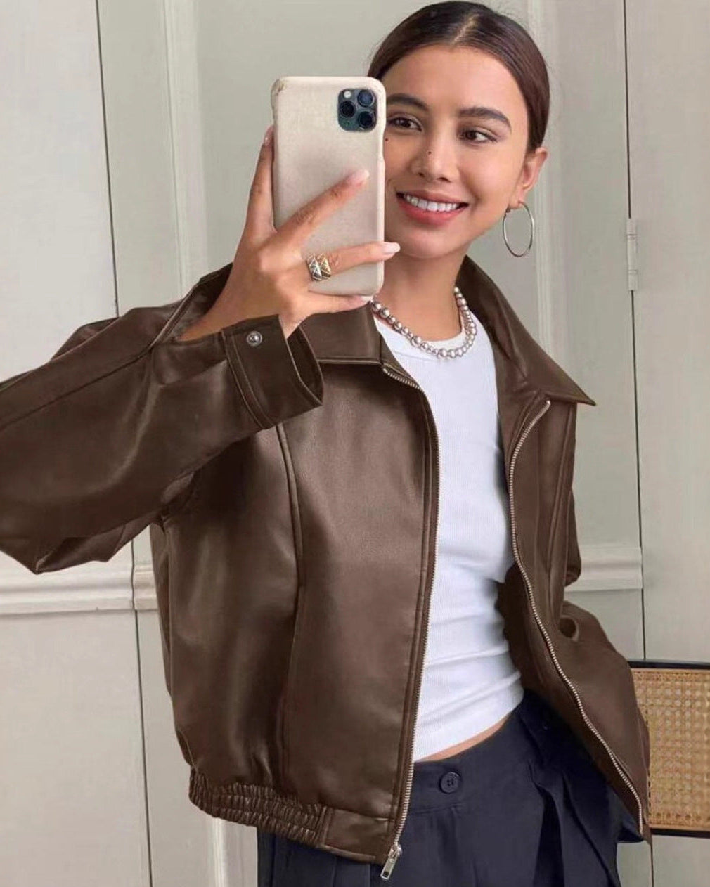 Minimalist Leather Zip Jacket