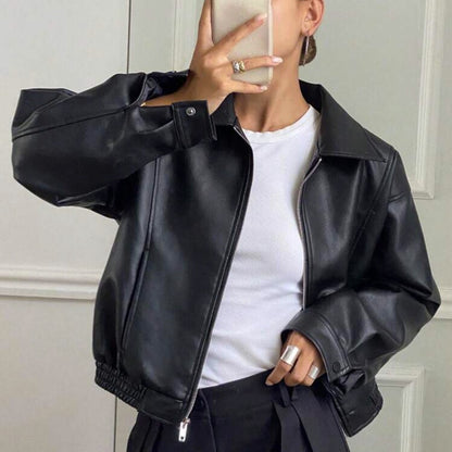 Minimalist Leather Zip Jacket