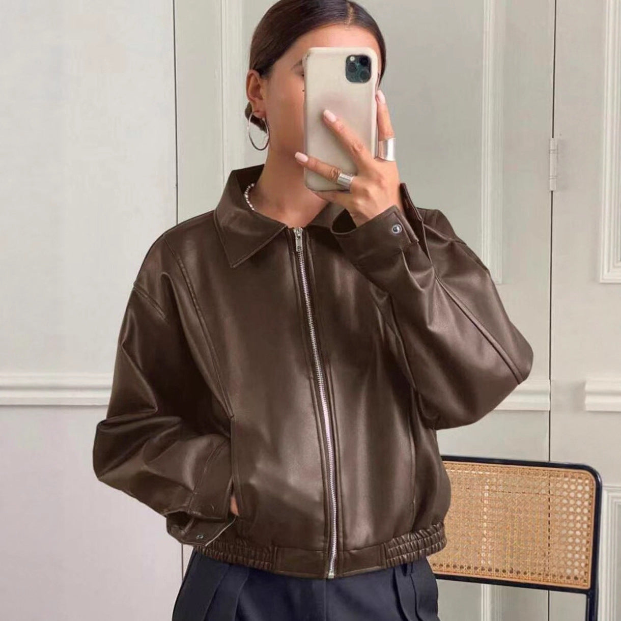 Minimalist Leather Zip Jacket