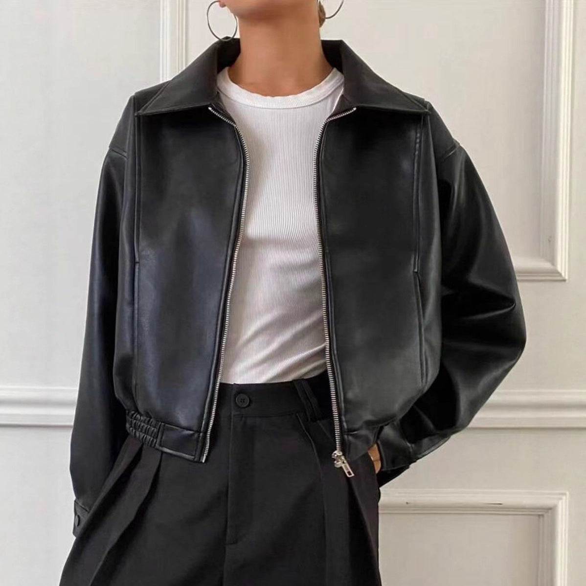 Minimalist Leather Zip Jacket