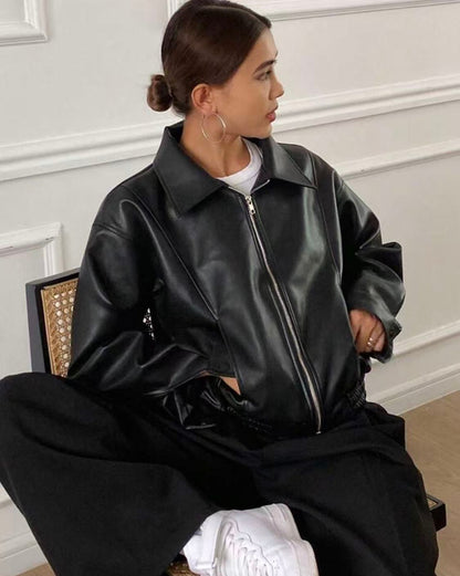 Minimalist Leather Zip Jacket