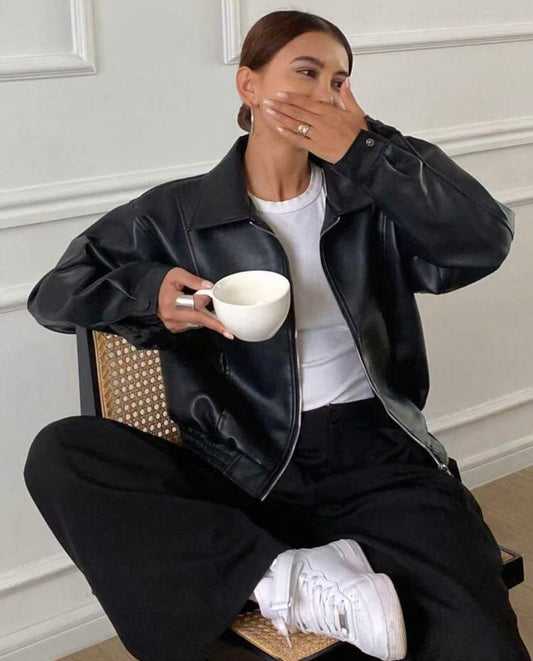 Minimalist Leather Zip Jacket