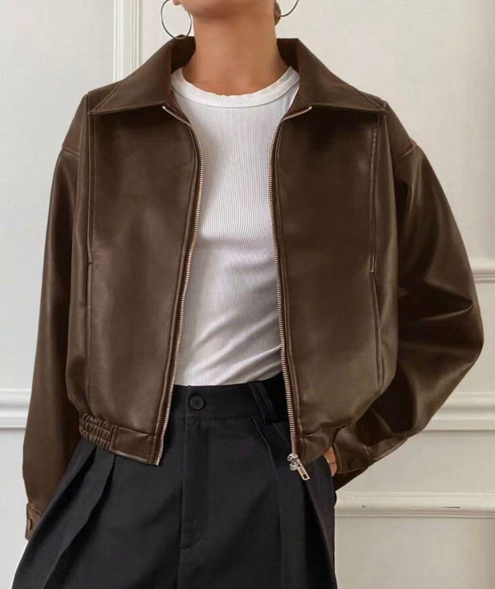 Minimalist Leather Zip Jacket